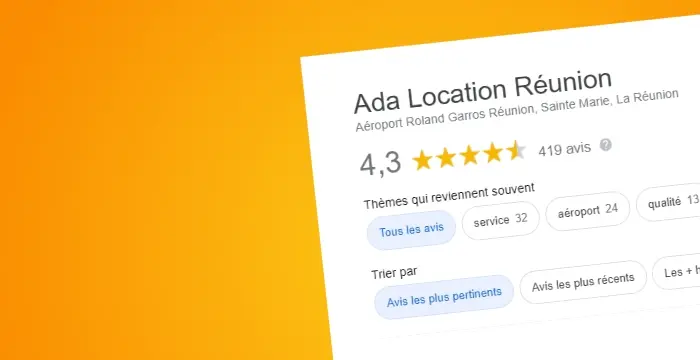 Note de 4.3/5 pour l'agence Ada location de l'aéroport de Roland Garros